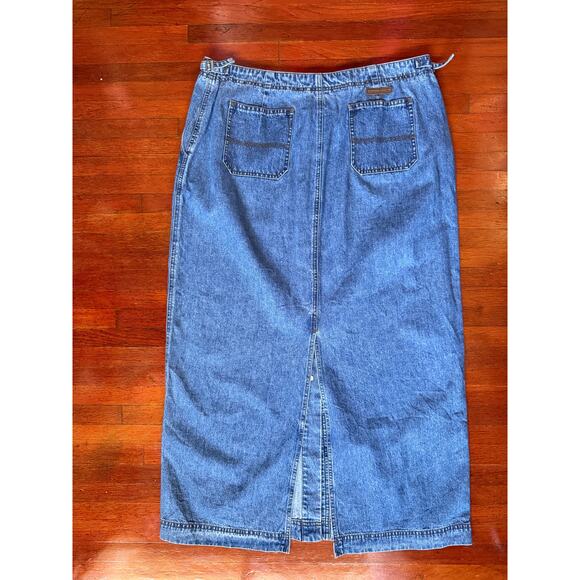 Vintage 90’s Designer Ralph Lauren Denim Midi Skirt Slit Hip Buckle 16 Large XL - Picture 3 of 9